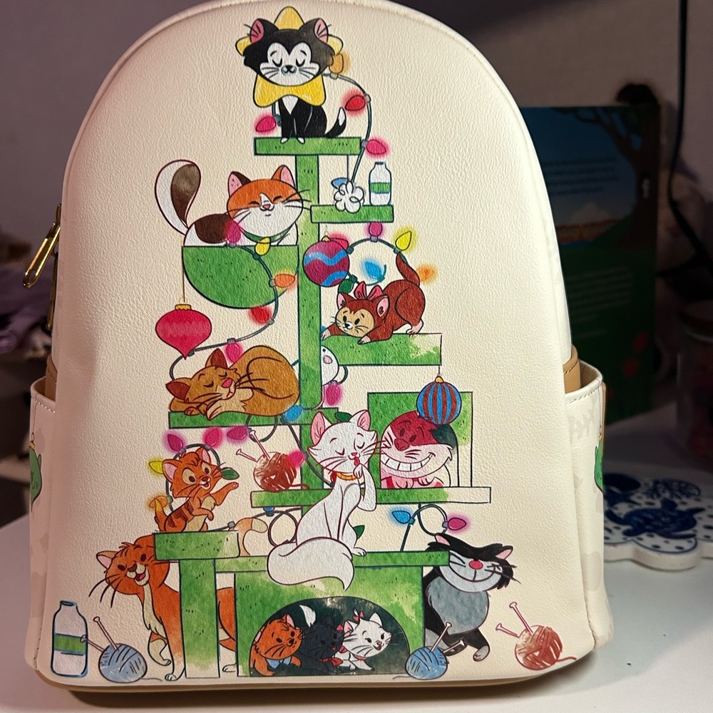 Loungefly Disney White Cat Tree Printed Mini Backpack
